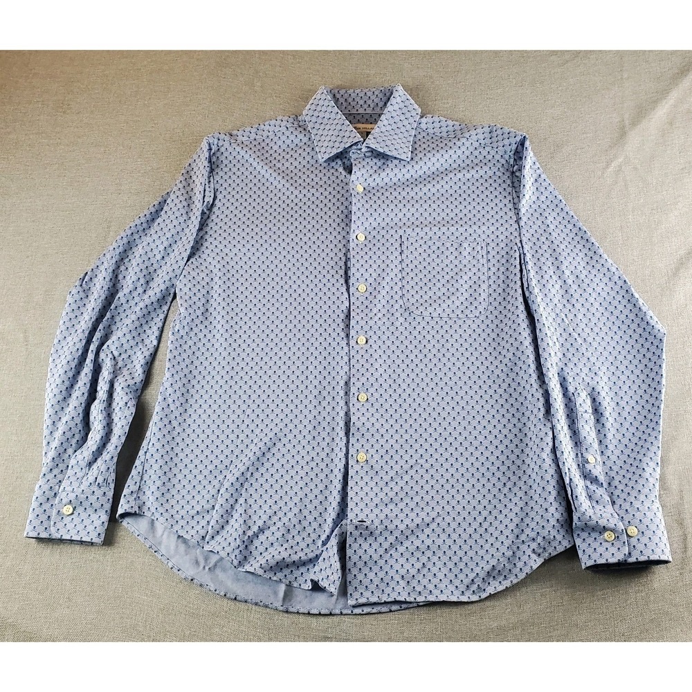 Peter Millar Shirt Men L Blue Skulls OAP Button Up Long Sleeve Pocket Crossbones